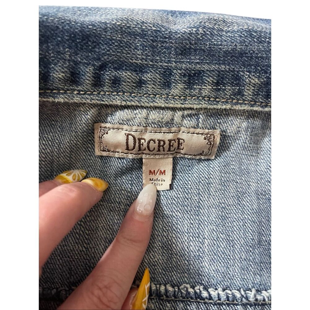 Y2K Decree Cropped Distressed Denim Jacket – Size M - Picture 3 of 6